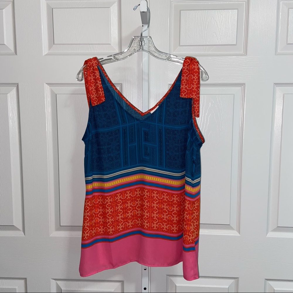 CAbi Shoulder Tie Tunic Tank Top Cami Size Large Multi Color